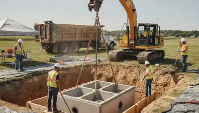 Septic tank installation crew in Billings, MT preparing a new system for a rural home