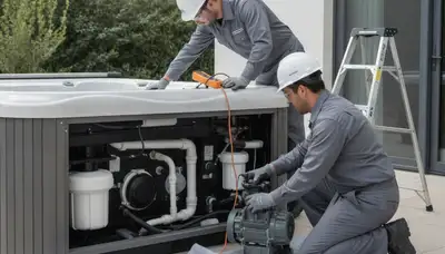 Spa repair technician servicing a home spa in Billings, MT for On Call Plumbers