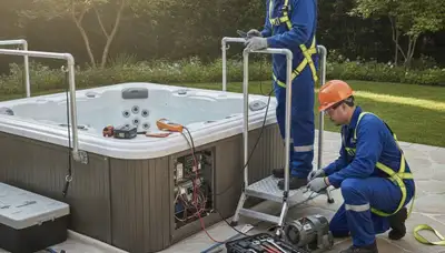 Spa repair technician servicing a home spa in Billings, MT for On Call Plumbers