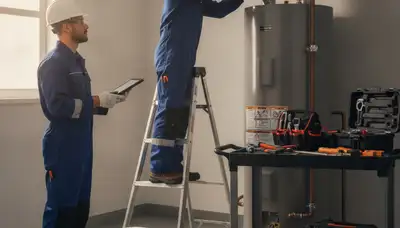 Water heater repair technician serving Billings, MT with plumbing service tools